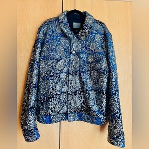 ASOS men blue velvet silver metallic sequin embroidered statement Jacket 3XL 2XL